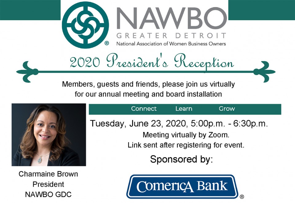 Join us for the annual meeting and installation of the board. Sponsored by Comerica Bank